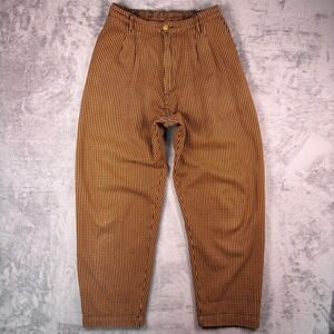 Big Bud Press Trousers Women's S Brown Checkered Pleated High Rise Elastic Indie